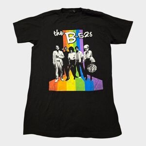 The B-52s Graphic T-Shirt Men's Small Black S-Sleeve Rainbow Distressed New Wave